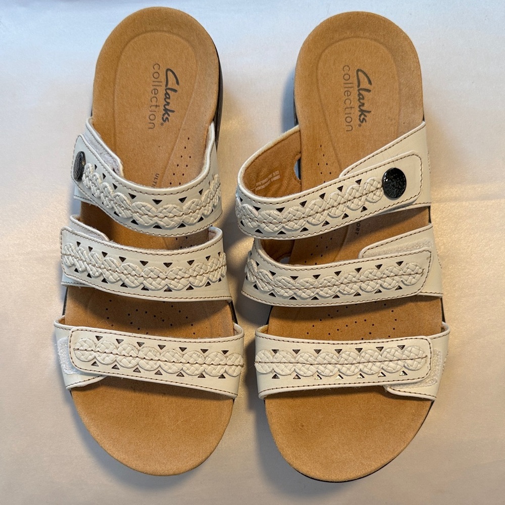 Clarks Collection White and Brown Ultimate Comfort Sandals NWOT